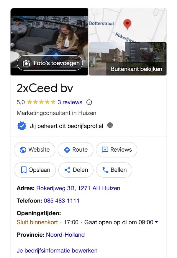 Waarom Google Bedrijfsprofiel? Wat kun je ermee? | 2xCeed sales, marketing & IT
